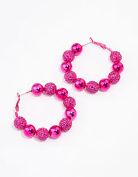 Pink Mixed Diamante Ball Hoop Earrings - link has visual effect only