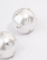 Diamante Encrusted Pearl Circle Stud Earrings - link has visual effect only