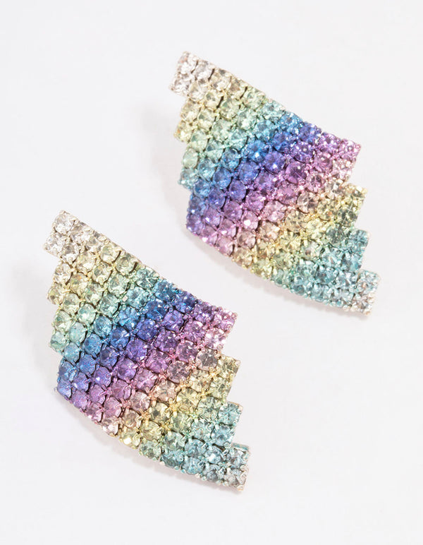 Rainbow Diamante Shape Stud Earrings