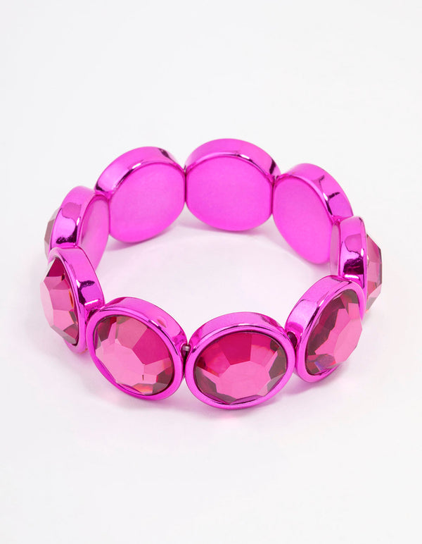 Fuchsia Chunky Diamante Stretch Bracelet