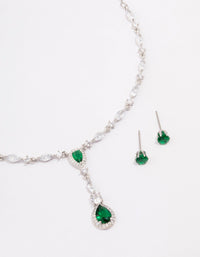 Rhodium Emerald Oval Pear Jewellery Set - link has visual effect only