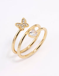 Gold Plated Heart Butterfly Wrapped Ring - link has visual effect only