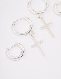 Silver Plated Cross Huggie Earring Pack - link has visual effect only