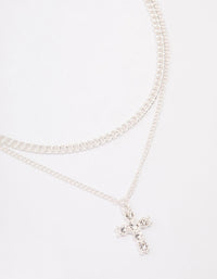 Silver Plated Diamante Cross Layered Curb Necklace - link has visual effect only