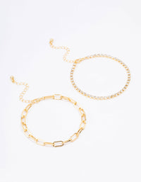 Gold Plated Tennis Open Link Bracelet - link has visual effect only