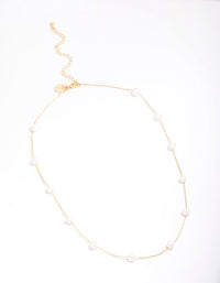 Gold Plated Freshwater Pearl Dotted Fine Short Necklace - link has visual effect only