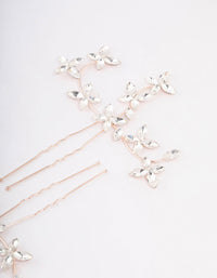 Rose Gold Flower Leaf Diamante Hair Pin Pack - link has visual effect only