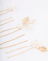 Gold Wire Flower Pearl Hair Pins - link has visual effect only