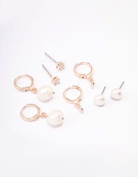 Rose Gold Plated Freshwater Pearl & Cubic Zirconia Earring Pack - link has visual effect only