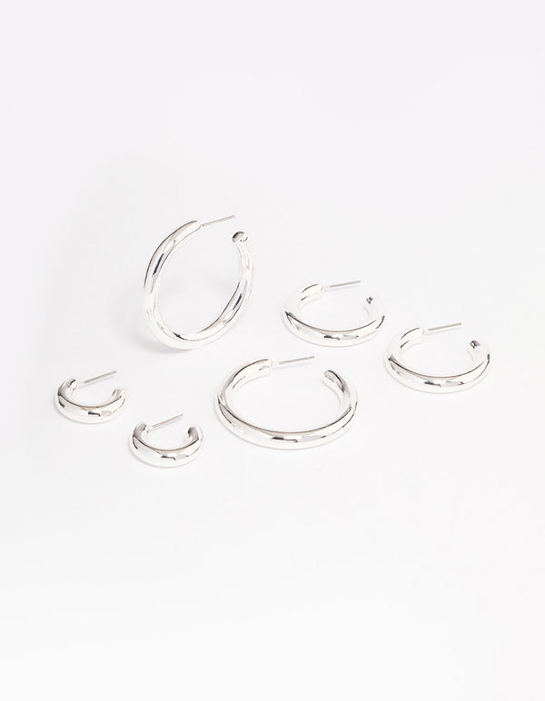 Silver Plated Chubby Hoop Earring 3-Pack