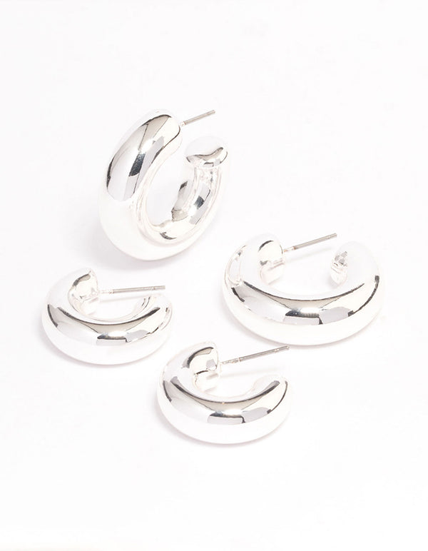 Silver Plated Chubby Hoop Earring Pack