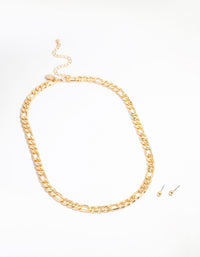 Gold Plated Figaro Chain Necklace - link has visual effect only