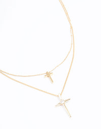 Gold Plated Layered Cross Necklace - link has visual effect only