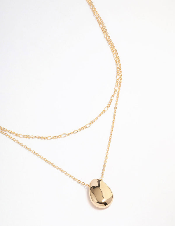 Gold Plated Layered Drop Pendant Necklace