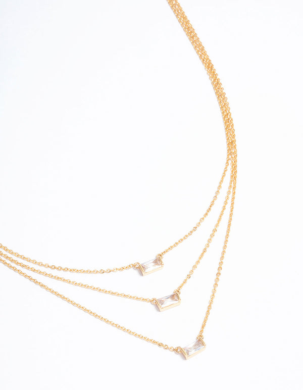 Gold Plated Cubic Zirconia Baguette Layered Necklace