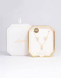 Gold Plated Radiant Cubic Zirconia Necklace & Earrings Set - link has visual effect only