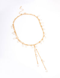 Gold Fine Y-Shape Pearl Long Necklace - link has visual effect only