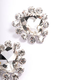 Rhodium Multi Diamante Heart Stud Earrings - link has visual effect only