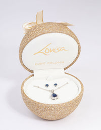 Rhodium Cubic Zirconia Sapphire Earring & Necklace Set - link has visual effect only