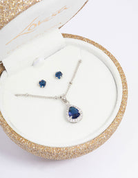 Rhodium Cubic Zirconia Sapphire Earring & Necklace Set - link has visual effect only