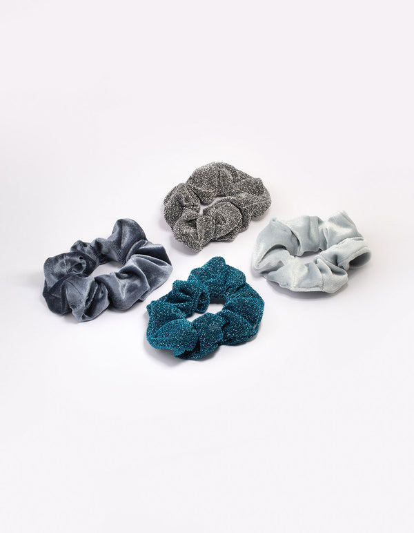 Blue Christmas Hair Scrunchie Gift 4-Pack