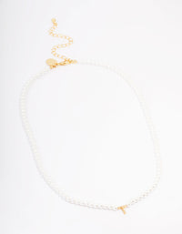 Gold Plated Letter T Initial & Pearl Pendant Necklace - link has visual effect only