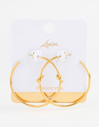 Gold Plated Stainless Steel Classic Knotted Hoop Earrings - link has visual effect only