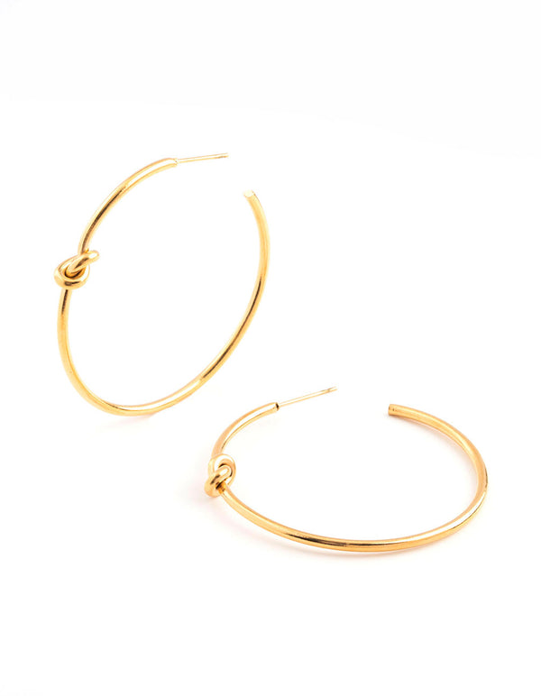 Waterproof Gold Plated Stainless Steel Classic Knotted Hoop Earrings