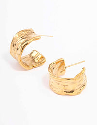 Waterproof Gold Plated Stainless Steel Ripple Molten Hoop Earrings - link has visual effect only