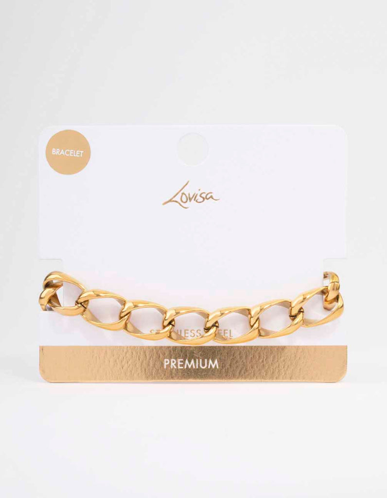 Gold Plated Stainless Steel Open Curb Chain Bracelet