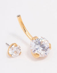 Gold Plated Surgical Steel Double Round Cubic Zirconia Belly Ring - link has visual effect only