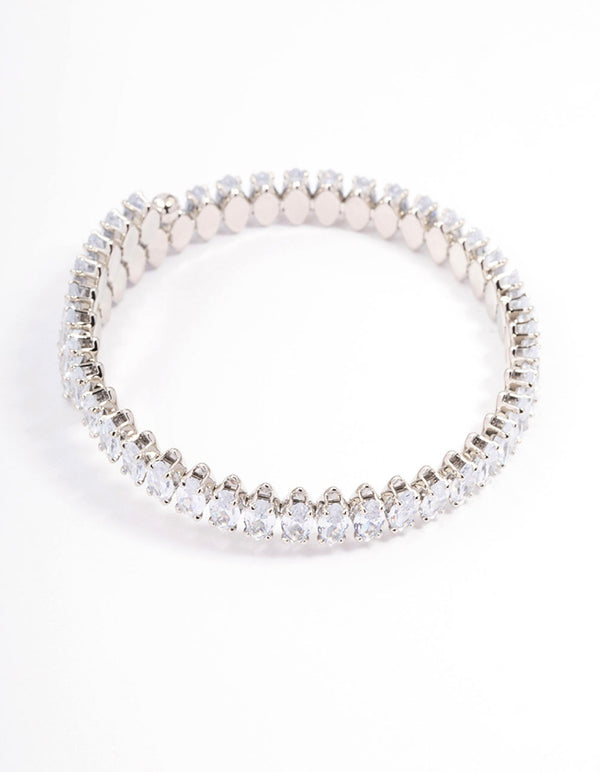 Silver Cubic Zirconia Navette Stone Wrist Cuff