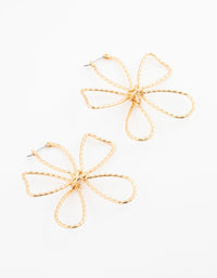 Gold Plated Textured Wire Flower Statement Earrings - link has visual effect only