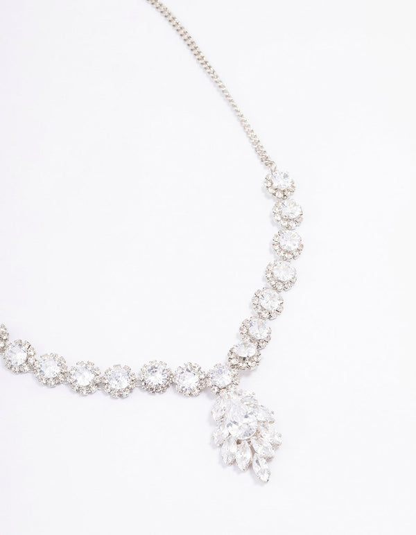 Rhodium Floral Statement Cubic Zirconia Necklace