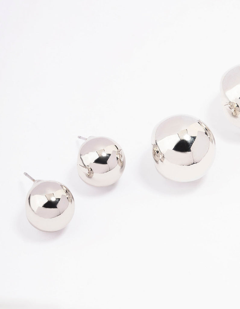 Rhodium Ball Hoop Earrings 3-Pack
