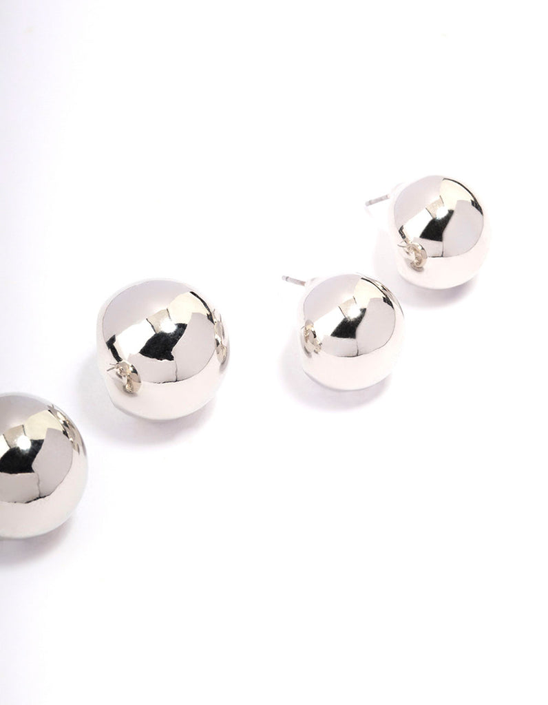 Rhodium Ball Hoop Earrings 3-Pack