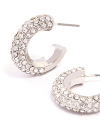 Silver Diamante Small Chubby Huggie Earrings - link has visual effect only