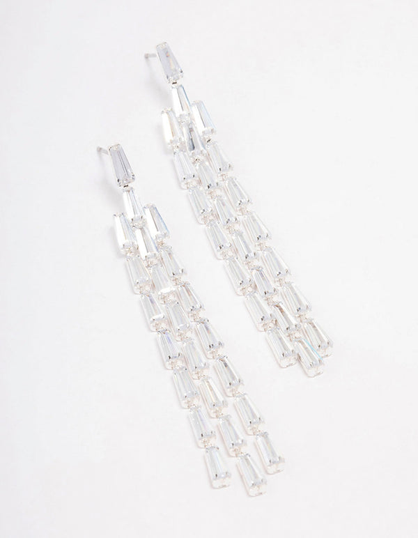 Silver Cubic Zirconia Triangular Baguette Drop Earrings