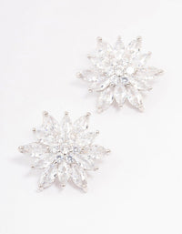 Rhodium Cubic Zirconia Flower Stud Earrings - link has visual effect only