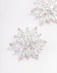 Rhodium Cubic Zirconia Flower Stud Earrings - link has visual effect only