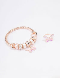 Kids Rose Gold Stretch Glitter Butterfly Bracelet & Ring Set - link has visual effect only