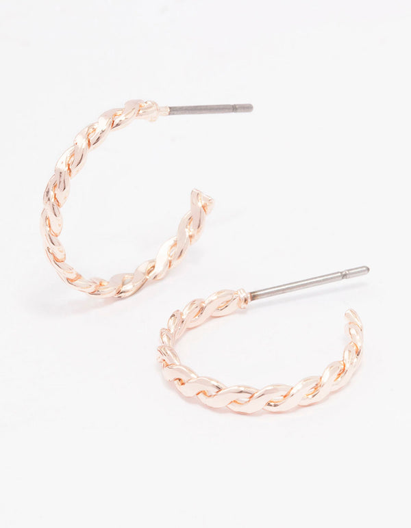 Rose Gold Figure Eight Twisted Huggie Earrings