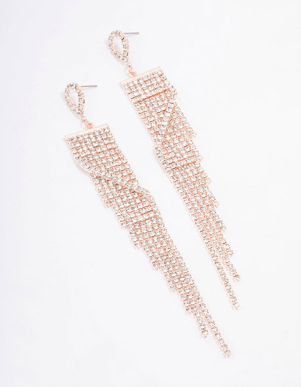 Rose Gold Wrapped Diamante Cupchain Drop Earrings