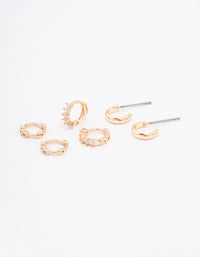 Gold Mixed Diamante Huggie Hoop Earring 3-Pack - link has visual effect only