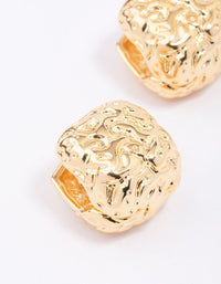 Gold Plated Molten Square Huggie Earrings - link has visual effect only