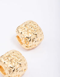 Gold Plated Molten Square Huggie Earrings - link has visual effect only