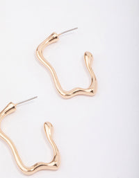 Gold Wavy Molten Hoop Earrings - link has visual effect only