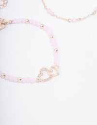 Rose Gold Pink Beaded Heart Bracelet Pack - link has visual effect only