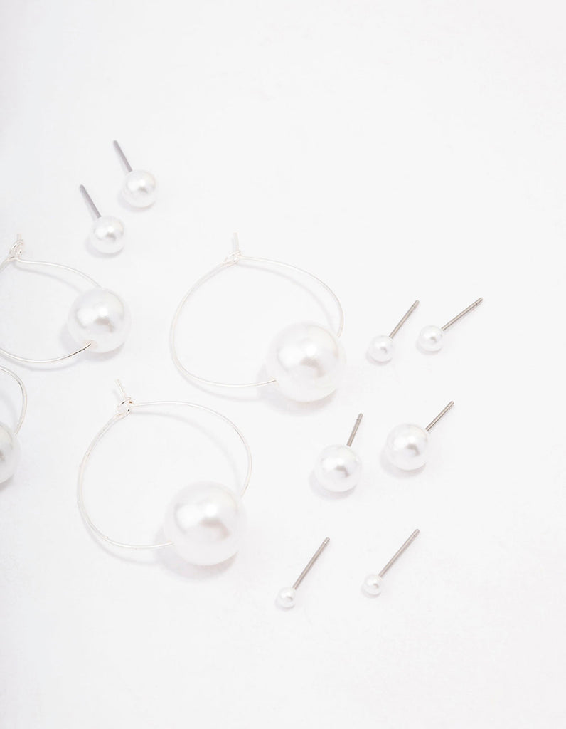Silver Classic Pearl Hoop Earring 8-Pack