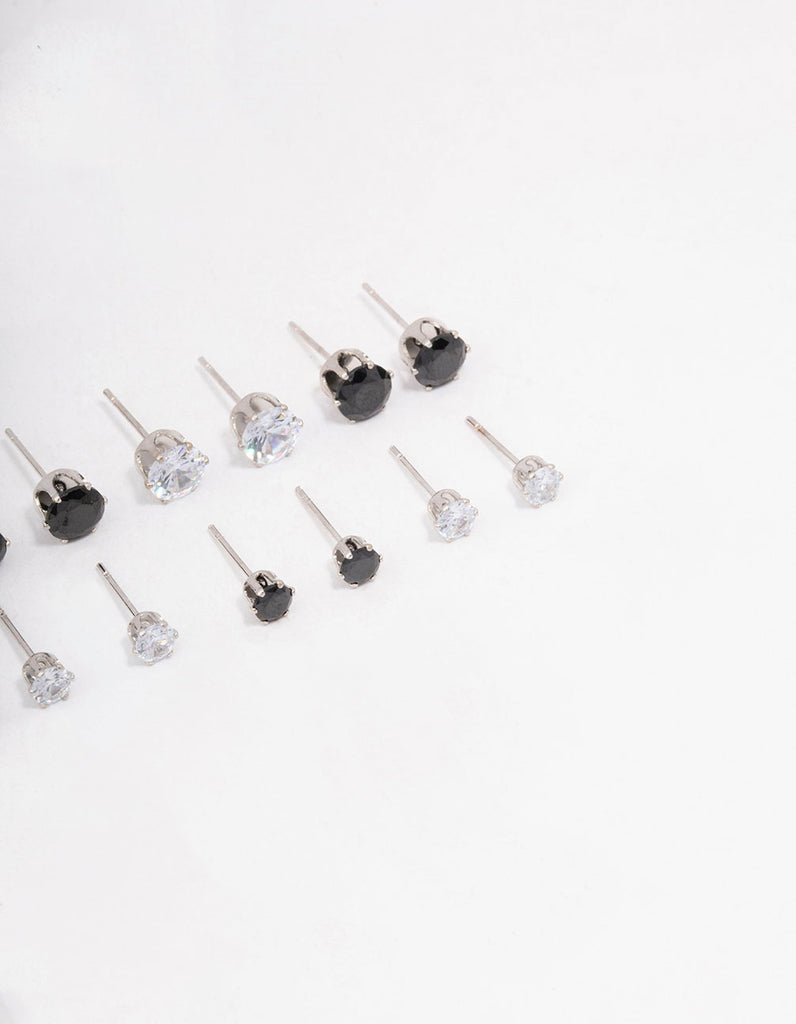 Silver Basic Diamante Stud Earring 8-Pack
